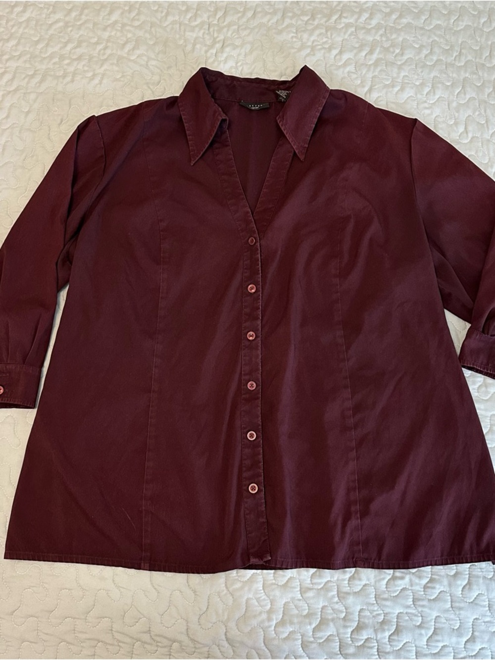 Apostrophe Maroon Quarter-Sleeve Plus Size Women’s Button-Up Top